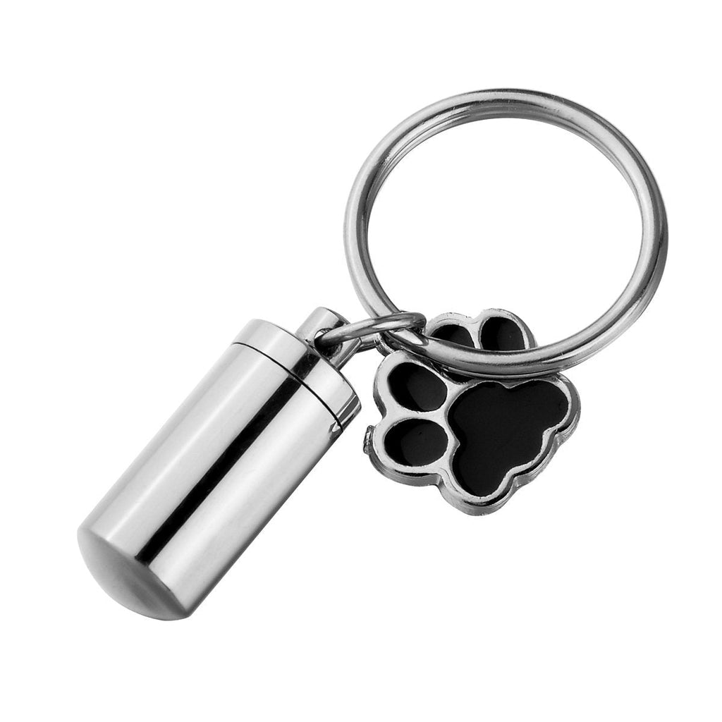 HOUSWEETY Stainless Steel Cylindrical bottle Pet/Dog Paw urn Keychain Memorial Ash Keepsake Cremation Jewelry 5.5cm(Non-engraving) - PawsPlanet Australia