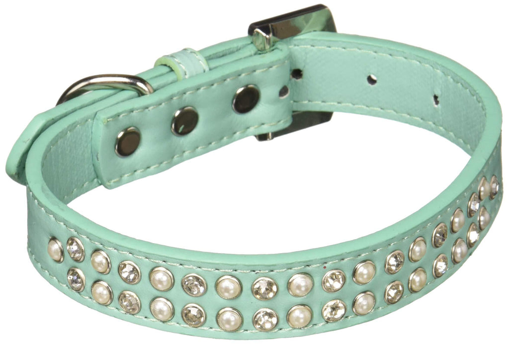 [Australia] - Mirage Pet Products Two Row Pearl and Clear Crystal Aqua Dog Collar Size 16 