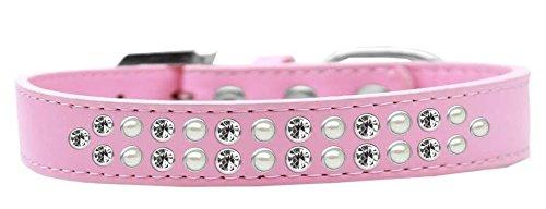 [Australia] - Mirage Pet Products Two Row Pearl and Clear Crystal Light Pink Dog Collar Size 16 