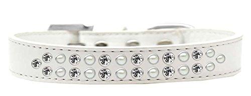 [Australia] - Mirage Pet Products Two Row Pearl and Clear Crystal White Dog Collar Size 20 