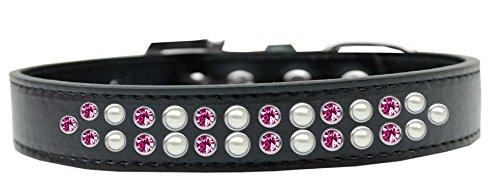 [Australia] - Mirage Pet Products Two Row Pearl and Pink Crystal Aqua Dog Collar Size 20 