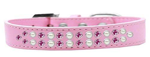 [Australia] - Mirage Pet Products Two Row Pearl and Pink Crystal Light Pink Dog Collar Size 20 