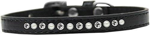 [Australia] - Mirage Pet Products Pearl and Clear Crystal Black Puppy Dog Collar Size 14 