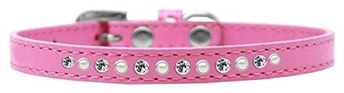 [Australia] - Mirage Pet Products Pearl and Clear Crystal Bright Pink Puppy Dog Collar Size 16 