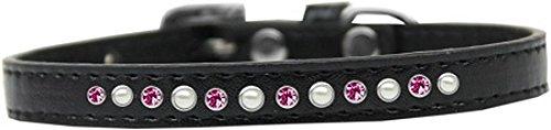 [Australia] - Mirage Pet Products Pearl and Pink Crystal Black Puppy Dog Collar Size 12 