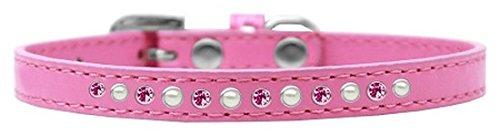 [Australia] - Mirage Pet Products Pearl and Pink Crystal Bright Pink Puppy Dog Collar Size 12 