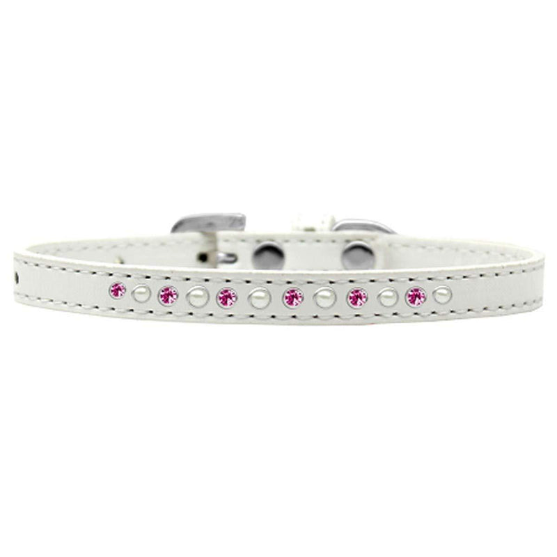 [Australia] - Mirage Pet Products Pearl and Pink Crystal White Puppy Dog Collar Size 8 