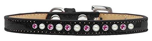 [Australia] - Mirage Pet Products Pearl and Pink Crystal Black Puppy Dog Ice Cream Collar Size 14 