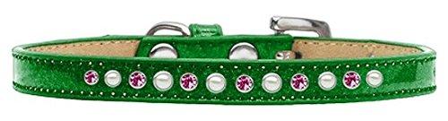 [Australia] - Mirage Pet Products Pearl and Pink Crystal Emerald Green Puppy Dog Ice Cream Collar Size 14 