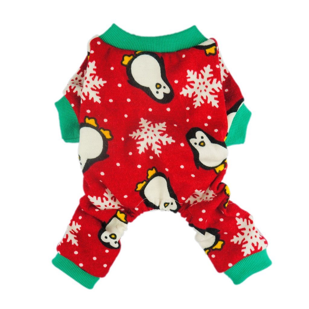 Fitwarm Cute Penguin Xmas Pet Clothes for Dog Pajamas Soft Christmas PJS, Red Large (Chest18" Back14") - PawsPlanet Australia