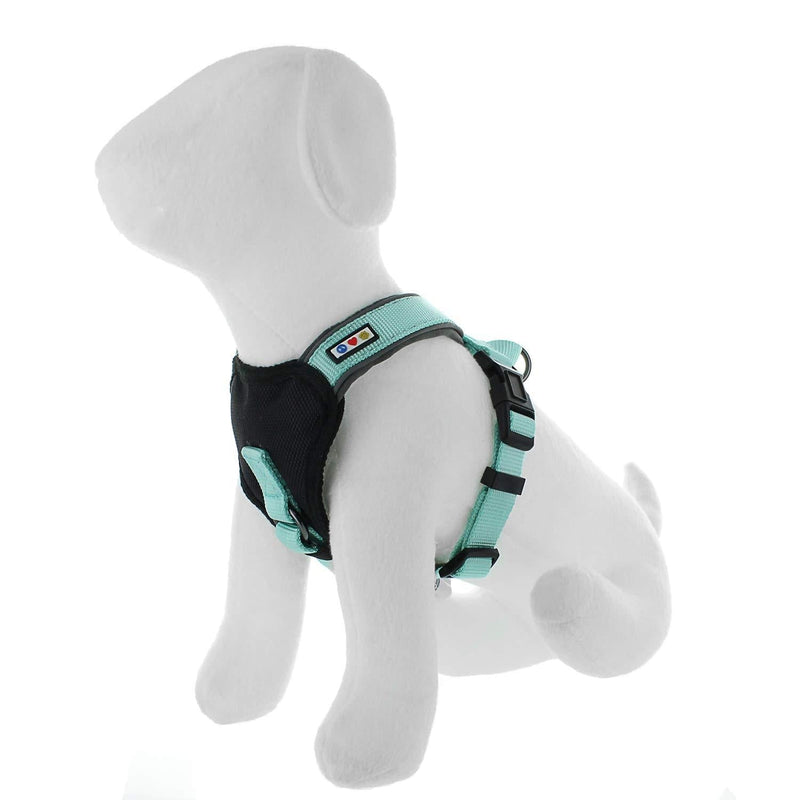 [Australia] - Pawtitas Pet Training Soft Adjustable Reflective Oxford Padded Puppy/Dog Harness, Step in or Vest Harness, Comfort Control, Training Walking - No More Pulling, Tugging, Choking, Prevent Pulling Neck 14"Chest 14" to 18"Width 5/8 Inch Teal 