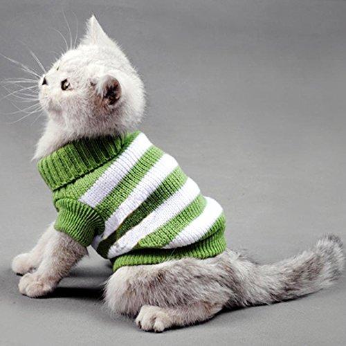 [Australia] - Evursua Striped Cat Sweaters Kitty Sweater for Cats Knitwear,Small Dogs Kitten Clothes Male and Female,High Stretch,Soft,Warm XS Green 