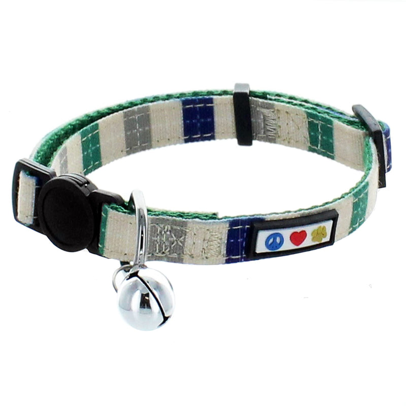 Pawtitas Pet Multicolor Cat Collar Safety Buckle Removable Bell Cat Collar Kitten Collar Cat Collar Blue / Green / Beige / Grey - PawsPlanet Australia