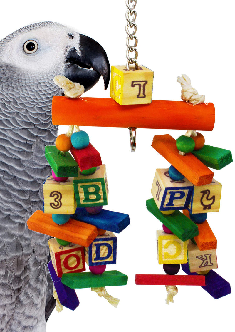 [Australia] - Bonka Bird Toys 1942 ABC Pickle Bird Toy Parrot cage African Grey Cockatiel Conure Large Wood Amazon Macaw Block chew Heavy Duty Swing Perch Aviary Supplies Best Rope chewers Beak Foraging 