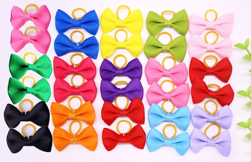 Yagopet 20pcs New Dog Hair Bows Topknot Solid Small Bowknot with Rubber Bands Pet Grooming Products Mix Pure Colors Pet Hair Bows Dog Hair Accessories (Solid Color) - PawsPlanet Australia
