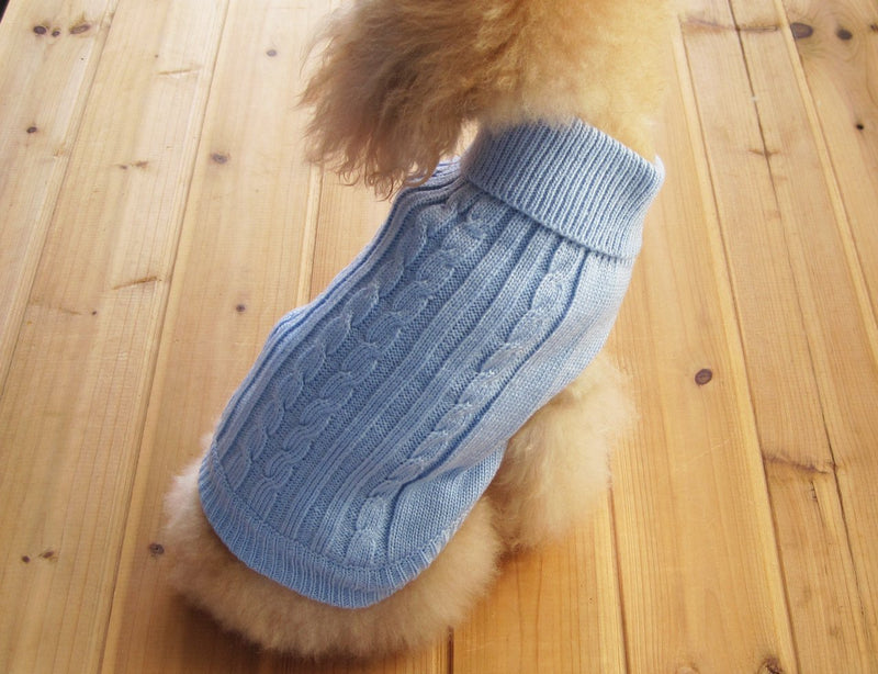 [Australia] - FAMI Turtleneck Classic Straw-Rope Pet Dog Sweater Apparel S SkyBlue 