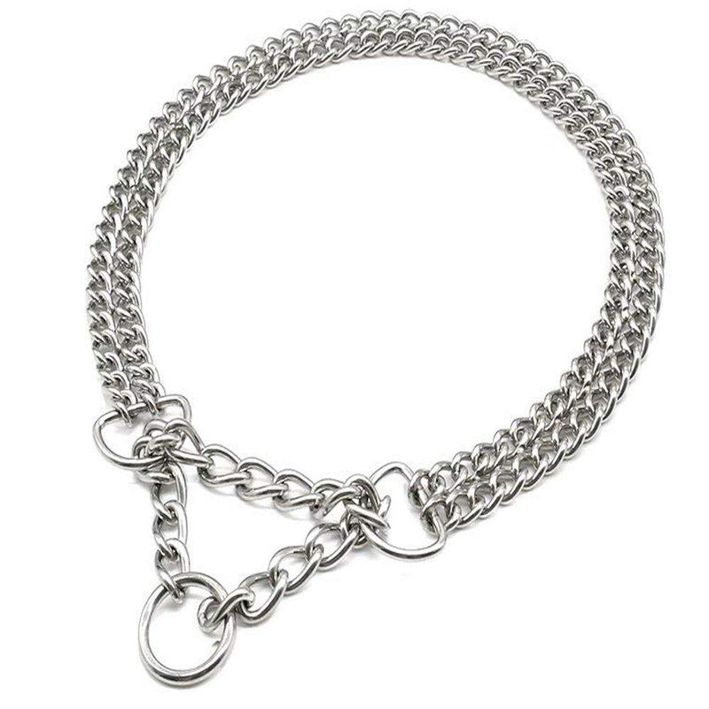 [Australia] - Beirui Dog Pet Martingale Pinch Metal Slip Choke Stainless Steel Chain Collar for Training Walking Obedience Behavior Link Double Plated for Small Medium and Large Dogs M:3mm x 17.5-21.5'' Neck Sliver 