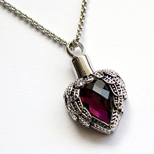 [Australia] - Zahara Memorial Urn Necklace (20 Inches) with Velvet Pouch & Fill Kit | Amethyst Angel Heart Pendant and Chain (Nickel Free) 