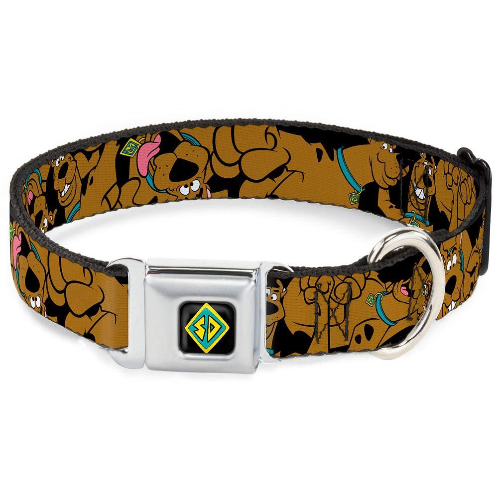 [Australia] - Buckle-Down Seatbelt Buckle Dog Collar - Scooby Doo Stacked Close-UP Black 1.5" Wide - Fits 16-23" Neck - Medium 