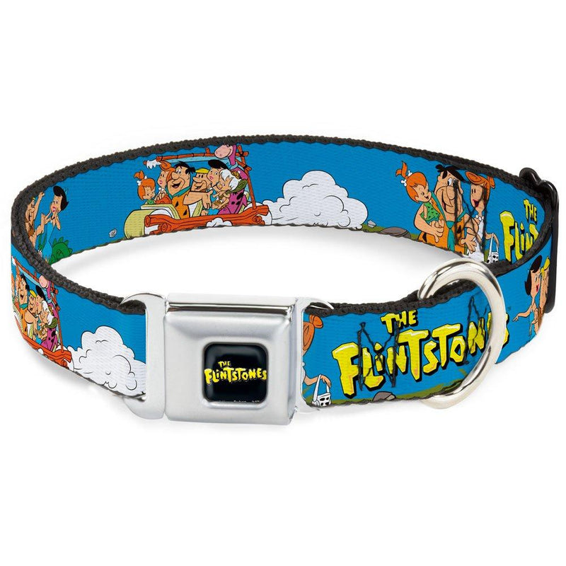 [Australia] - Buckle-Down Dog Collar Seatbelt Buckle The Flintstones and Rubbles Group Pose Logo Blue Available in Adjustable Sizes for Small Medium Large Dogs 1" Wide - Fits 11-17" Neck - Medium 