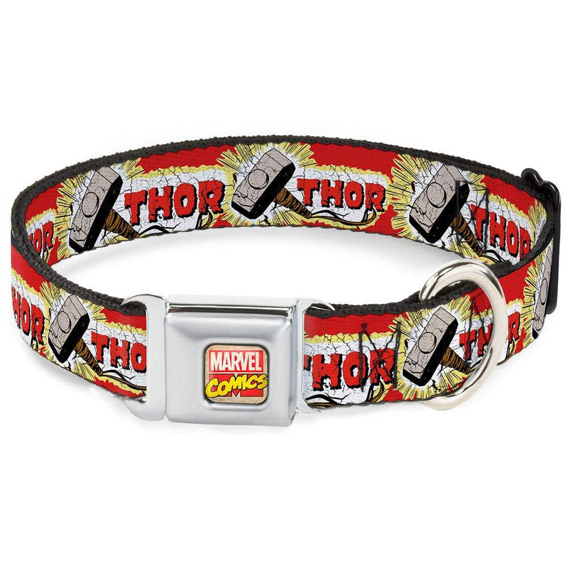 [Australia] - Buckle-Down Seatbelt Buckle Dog Collar - Thor & Hammer Red/Yellow/White 1" Wide - Fits 15-26" Neck - Large 