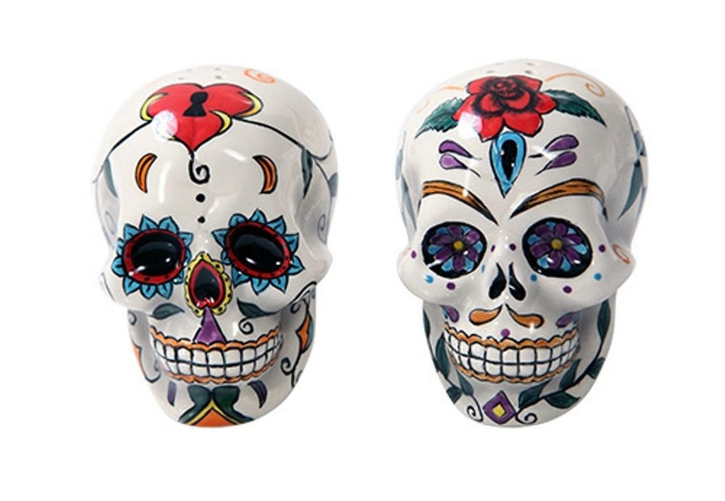 Pacific Giftware Day of The Dead Skulls Salt Pepper Shakers Figurine Home Decor, Multi-Colored, 5 x 2 - PawsPlanet Australia
