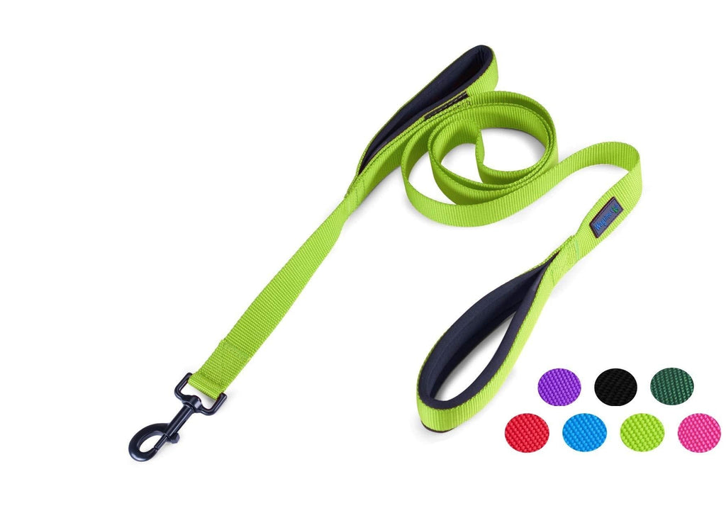 [Australia] - Wagtime Club Soft and Thick 6FT Double Handle Leash for Medium to Large Dogs (Neon Green) 