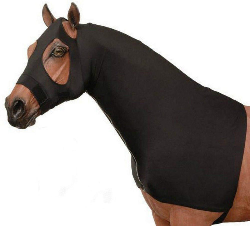 [Australia] - AJ Tack Wholesale Horse Slinky Hood Shoulder Guard Mane Keeper Lycra Full Zipper Fleece Band Black X-Large 