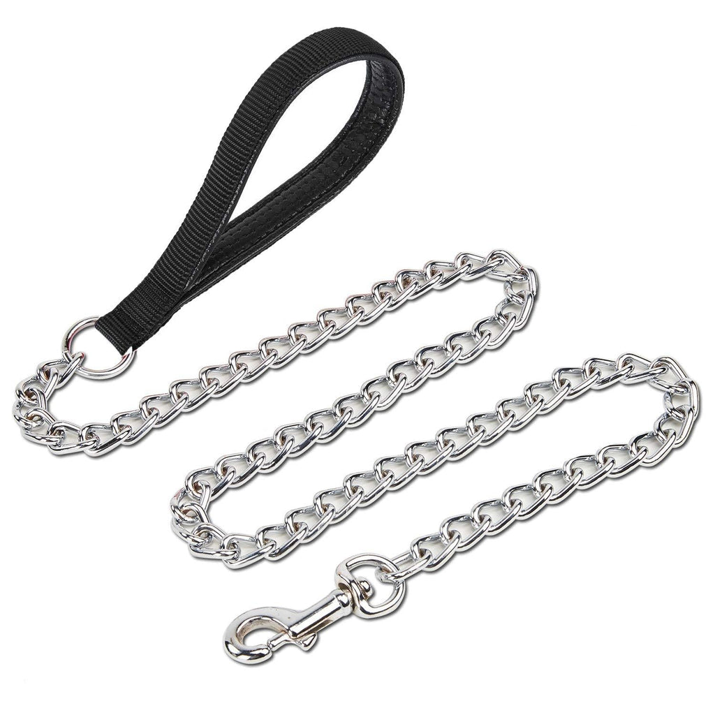 [Australia] - Pettom 4ft Chain Chrome Plated Metal Dog Leash Dog Chain with Padded Handle 4' /2.0mm Small Chain Black 