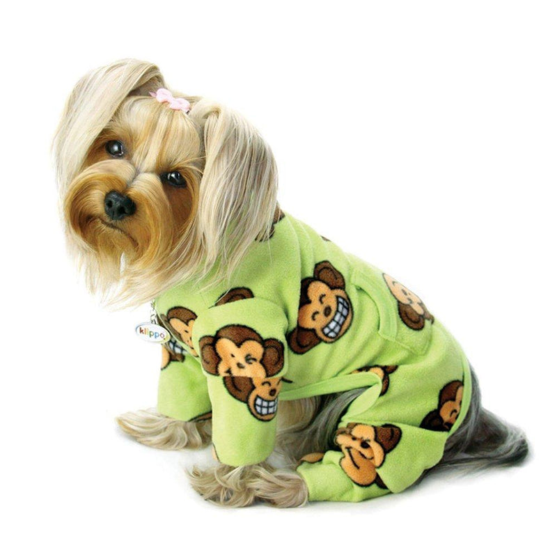 Klippo Dog/Puppy Silly Monkey Fleece Turtleneck Pajamas/Bodysuit/Loungewear/Coverall/Jumper/Romper for Small Breeds - Lime Medium - PawsPlanet Australia