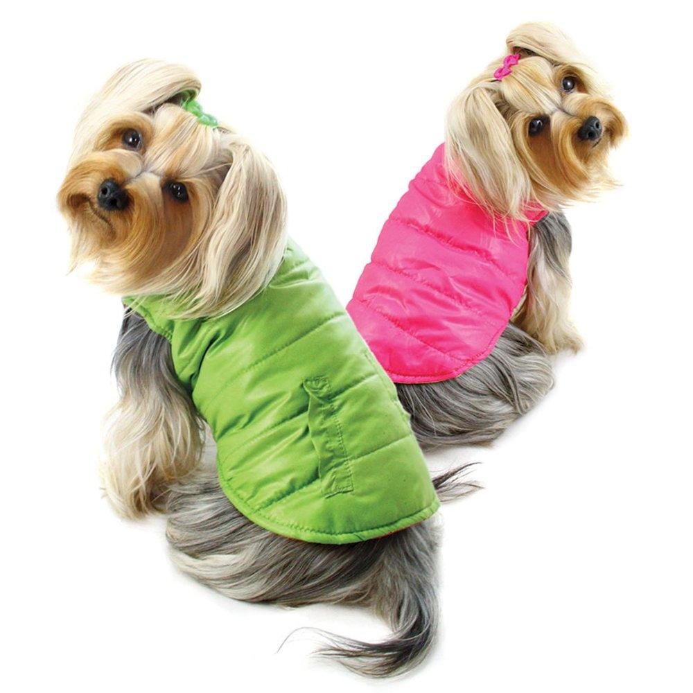 [Australia] - Klippo Dog/Puppy Reversible Parka Vest/Jacket/Coat with Ruffle Trims for Small Breeds - Lime/Pink L 