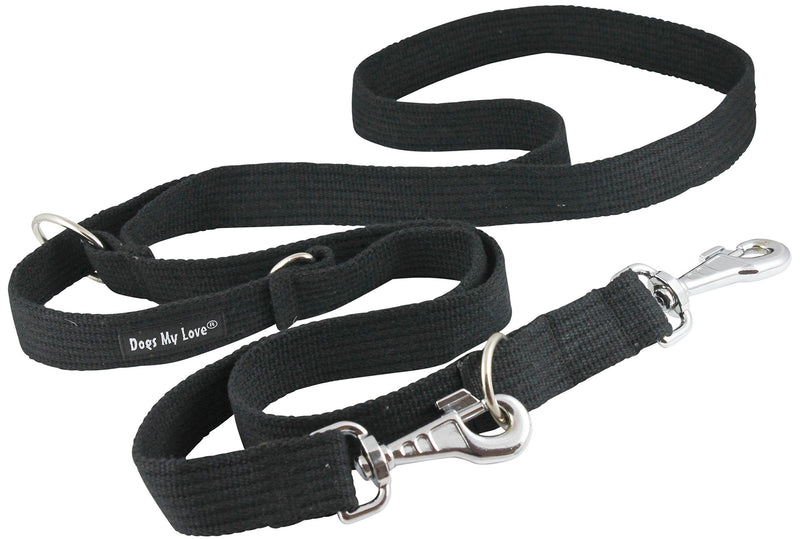 [Australia] - Dogs My Love 1.25" Wide Cotton Web 6-Way European Multi-Functional Dog Leash, Adjustable Lead 45"-78" Long, XLarge Black 