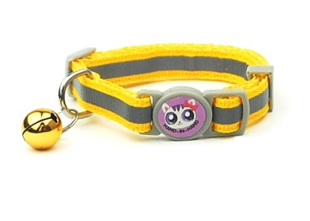 [Australia] - Blueberry Dog 3/8 Reflective Cat Collar Adjustable Breakaway Pet Collar Bells Yellow 