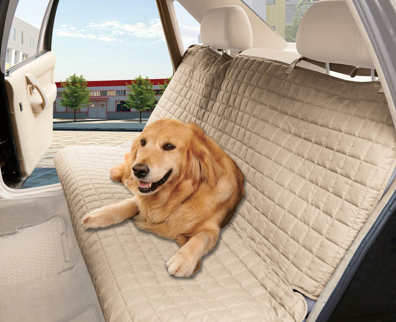 [Australia] - Elegant Comfort Quilted Design%100 Waterproof Premium Quality Bench Car Seat Protector Cover (Entire Rear Seat) for Pets - Ties to Stop Slipping Off The Bench Rear Bench Seat Beige 