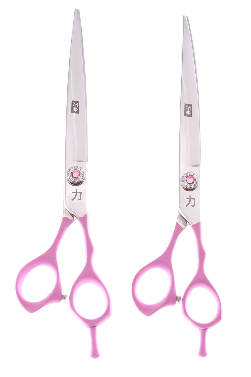 [Australia] - ShearsDirect Set of Japanese 440C Straight and Curved with Pink Rubber Handle, 8.0", Stainless Steel 