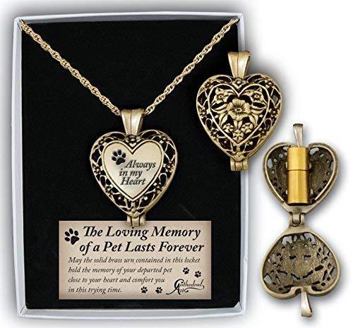[Australia] - Cathedral Art Pet Memorial Urn Locket-Heart Shaped-Silver Tone Filigree Gold-Plated 