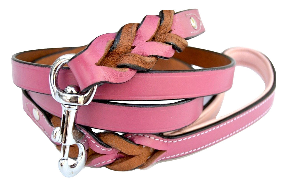 [Australia] - Soft Touch Collars - Luxury Handmade Braided Leather Dog Leash - The Capri Collection - 6 Feet x 3/4 inch Pink/Light Pink Handle 