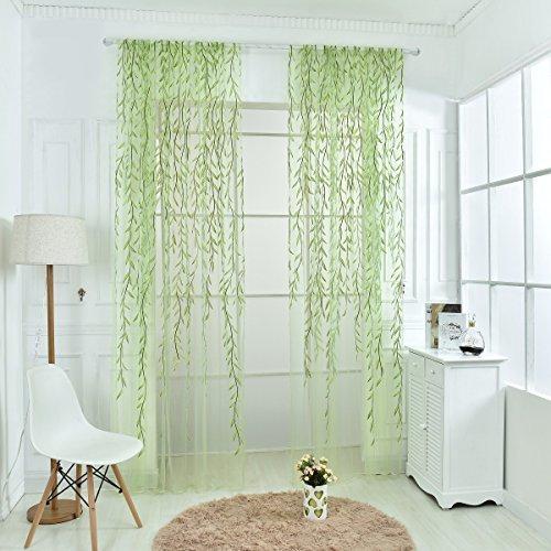 Norbi Willow Voile Tulle Room Window Curtain Sheer Voile Panel Drapes Curtain 39.4'' x 78.8" L (Green B) Rod Pocket(39.4" x 78.8") Green2 - PawsPlanet Australia