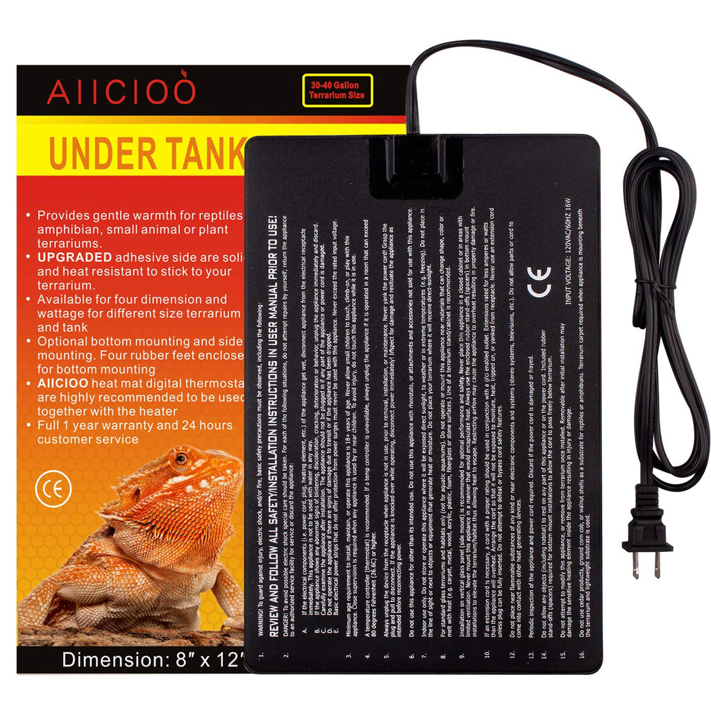Aiicioo Reptile Heating Pad - Hermit Crab Heater Heat Mat for Reptiles Snake Lizard Terrarium 8X12Inch(16W) - PawsPlanet Australia