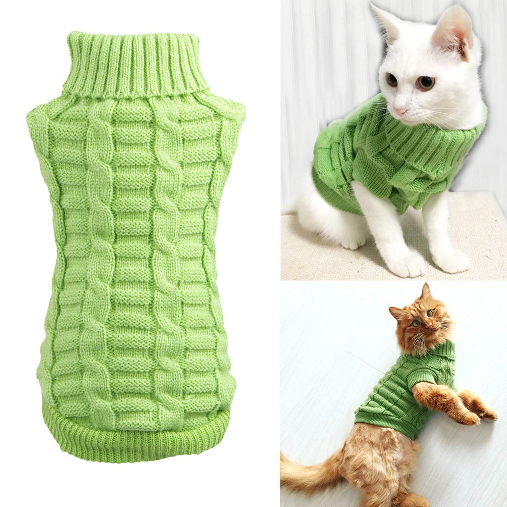 Wiz BBQT Knitted Braid Plait Turtleneck Sweater Knitwear Outerwear for Dogs & Cats Green XS - PawsPlanet Australia