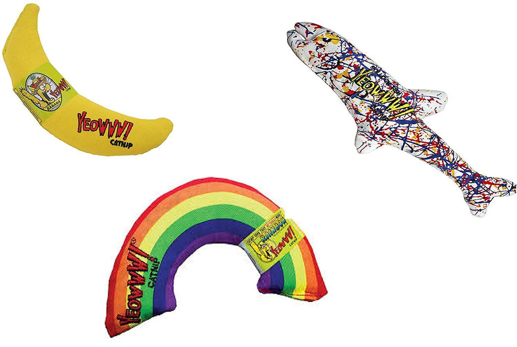 Yeowww! Organic Catnip 3-Toy Variety Pack with Rainbow, Banana, and Pollock - PawsPlanet Australia