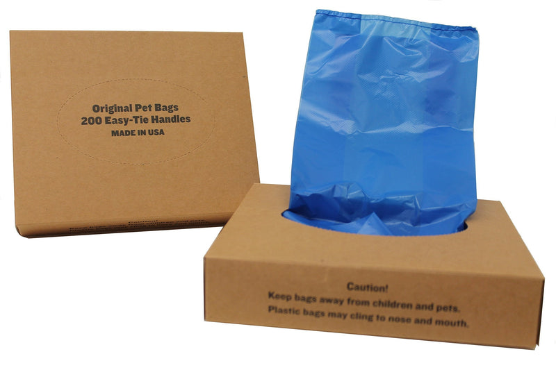 [Australia] - Originalpetbags Easy Open & Easy tie-Handle 15" Long, Strong Leak-Proof Poop Bags, Dog Waste Bags, Made in USA (not on Rolls) 200 Easy Open Bags Blue 