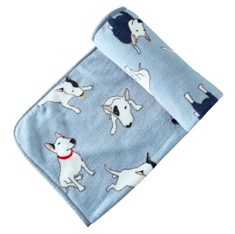 [Australia] - Creation Core Adorable Cartoon Pet Blanket Super Soft Fleece Cat Dog Blanket Mat 29.9" x 37.8", Bull Terrier Blue 