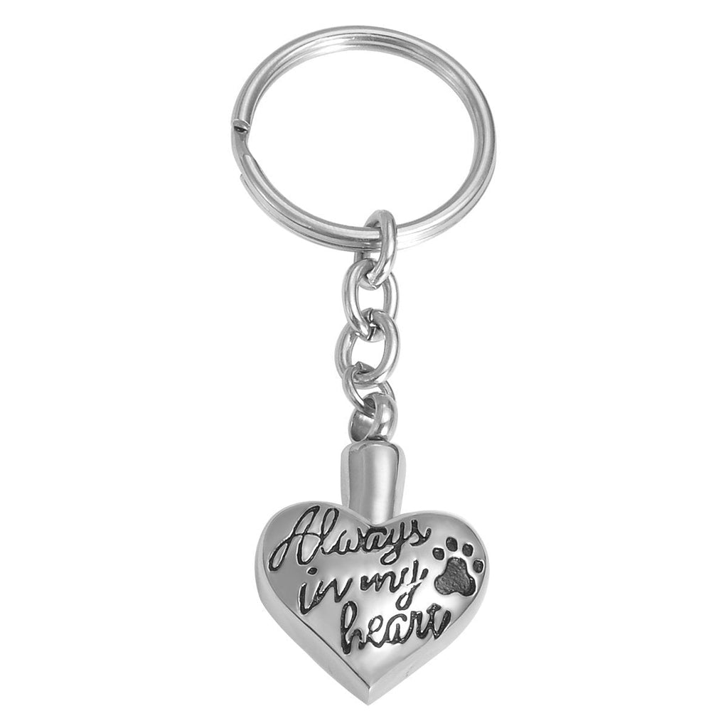 [Australia] - Valyria Memorial Pet/Dog Paw Keychain/Necklace Always in My Heart Pet Urn Keepsake Charm Ashes Keyring/Necklace with Engraving Non-Engraving 