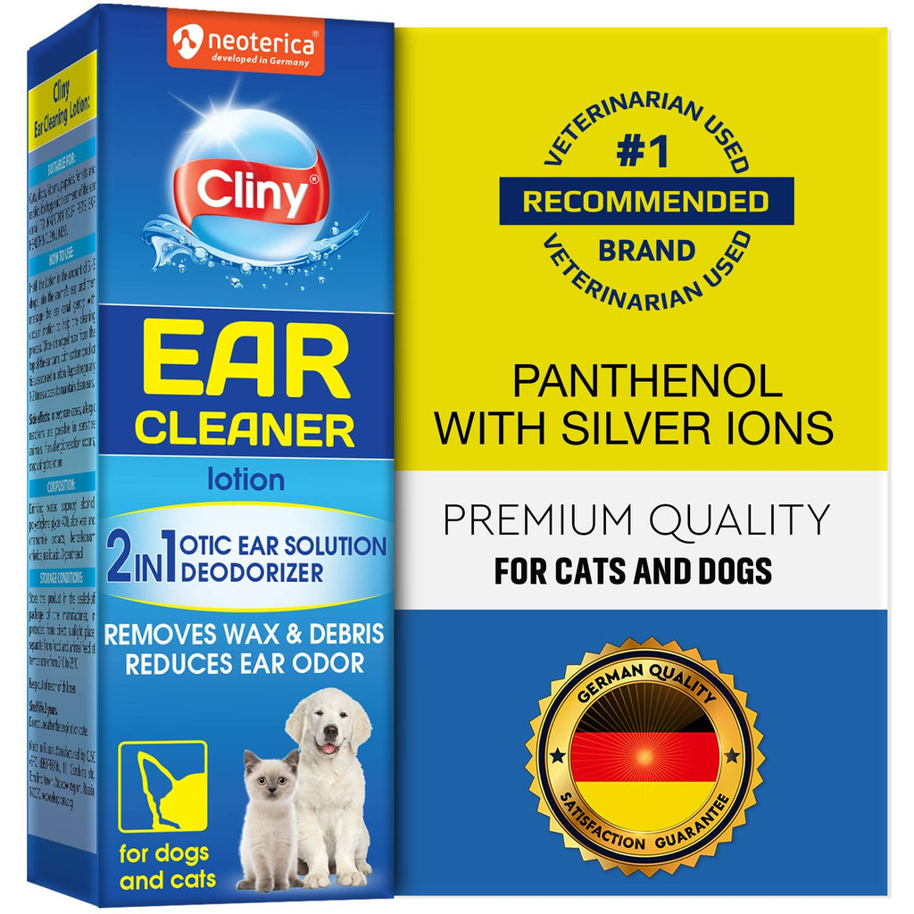 Cliny Ear Cleaner for Dogs and Cats - New Formula Ear Solution Drops - Otic Infection Treatment for Pets- Effective Against Mite, Yeast & Natural Odor Control Lotion - PawsPlanet Australia