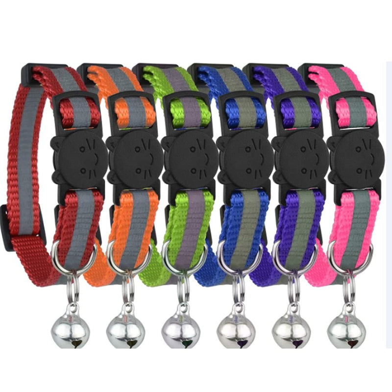 Upgraded Version - Reflective Cat Collar with Bell, Set of 10, Solid & Safe Collars for Cats, Nylon, Mixed Colors, Pet Collar, Breakaway Cat Collar, Free Replacement (10-Pack) - PawsPlanet Australia