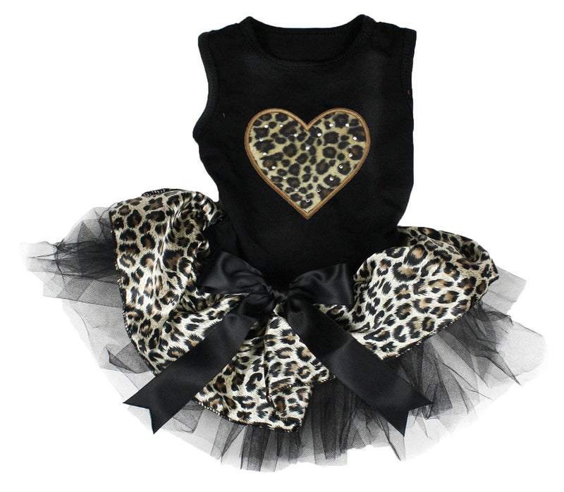 [Australia] - Petitebella Leopard Heart Puppy Dog Dress Small Black/Leopard 