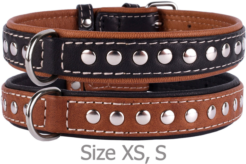 [Australia] - CollarDirect Studded Dog Collar Leather Pet Collars for Dogs Small Medium Large Puppy Soft Padded Brown Black Neck fit 13" - 14" 