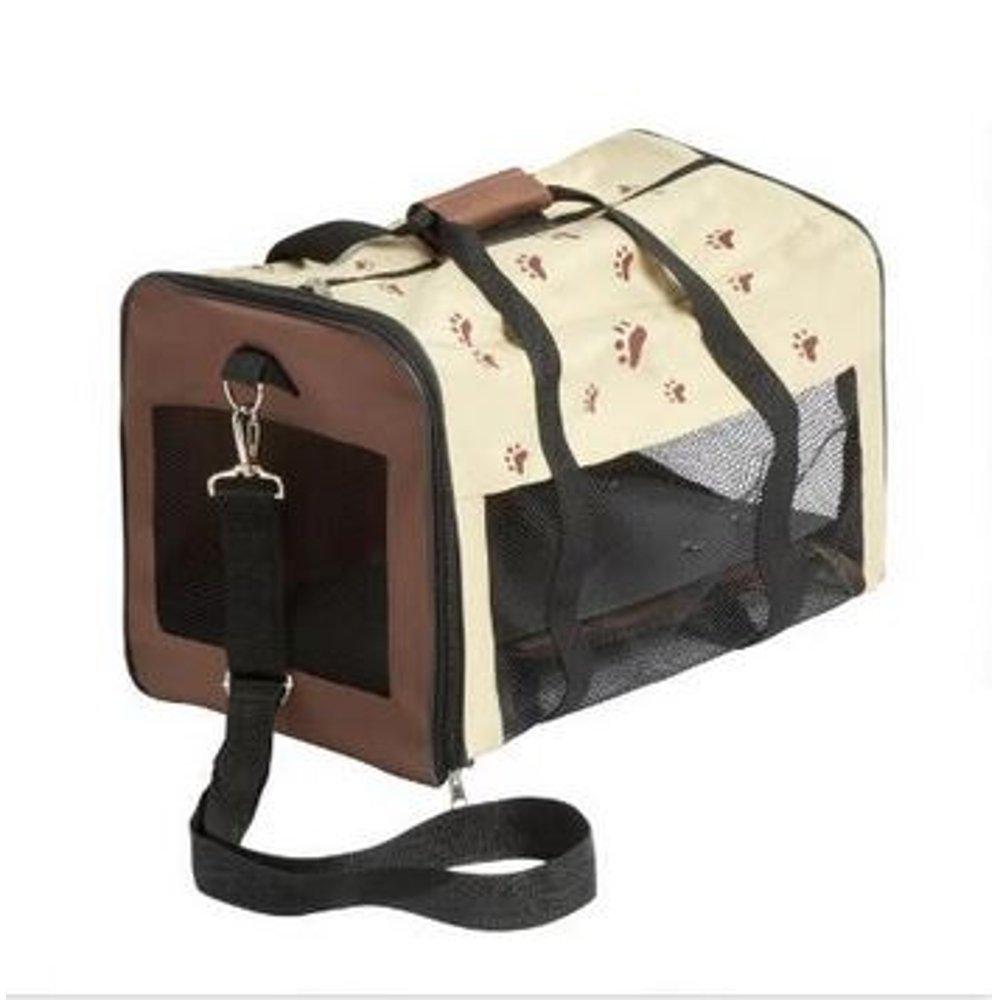 [Australia] - Folding 2 in 1 Rolling Pet Carrier Tan with Paw Prints up to 18 Lbs by Pet Store 