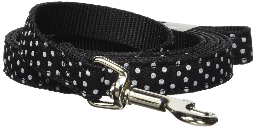 [Australia] - Hamilton Single Thick Dog Leash with Polka Dots Ribbon Overlay, 5/8" x 6', Black 